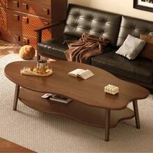 Cloud Coffee Tables With Large Tabletop, Oval Wood Coffee Table With Open Storage Shelf For Living Room Bedroom - Kayu kenari hitam - View 3