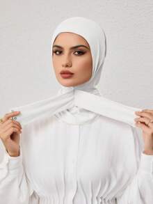 1 pieza Gorra hiyab elegante y casual de moda, clásica y minimalista, de tela de algodón suave y sedosa, transpirable y cómoda con ala larga, de doble uso como hiyab y turbante, adecuada para la vida diaria, festivales, reuniones y culto - Blanco - Ver 2