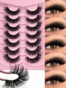 7 pares de pestañas postizas de gato de ojos largos y esponjosos, pestañas postizas de visón 3D falsas, pestañas largas y suaves con banda transparente, pestañas rizadas y postizas - Pestañas Fluffy - Ver 2