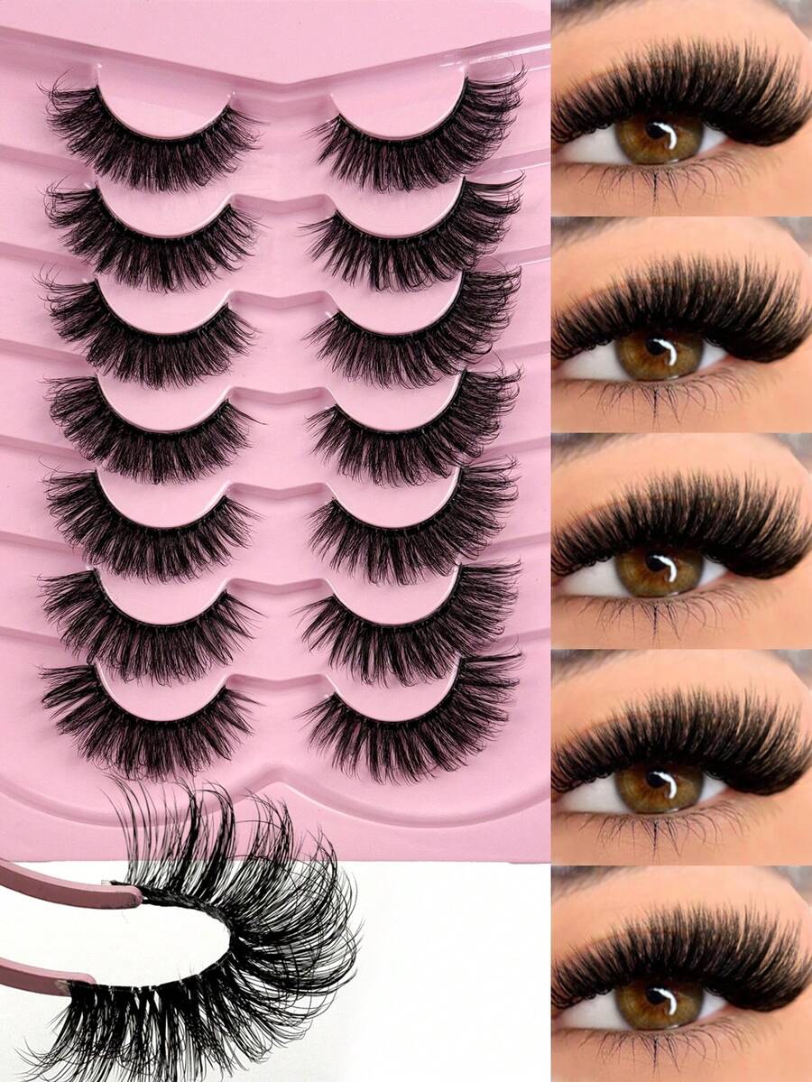 7 pares de pestañas postizas de gato de ojos largos y esponjosos, pestañas postizas de visón 3D falsas, pestañas largas y suaves con banda transparente, pestañas rizadas y postizas