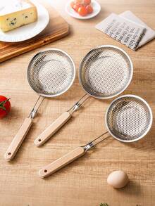 1pc Stainless Steel Wooden Handle Colander, Lo Mein Colander, Frying Filter Spoon, Vegetable Drain Spoon, Spaghetti Spoon, Multi-Function Fine Mesh Filter Spoon, Kitchen Gadget, Suitable For Picking Noodles, Dumplings, Vegetables, Fried Things, Filtering Food Materials - Multicolor - View 5