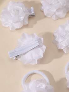 4 pezzi/8 pezzi Set di elastici per capelli, fermagli e accessori per capelli a fiore bianco per ragazze, adatti per decorazione quotidiana e per la stagione dei matrimoni - Bianco - Visualizzare 6