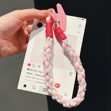 1pc Elegant Cotton Rope Wrist Strap, 3-Strand Braided Beaded Outdoor Anti-Lost Sturdy Phone Lanyard - Multicolor - View 6