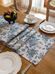 1 chiếc khăn trải bàn hình chữ nhật họa tiết hoa màu xanh dương cổ điển, phong cách trang trại, có thể giặt được, dùng trang trí bàn ăn, bàn cà phê, tủ đựng đồ, tủ trưng bày, thích hợp cho các buổi họp mặt ngoài trời, dã ngoại, tiệc tùng, lễ hội, mọi mùa, xuân/hè. - Màu xanh lam - Xem 8