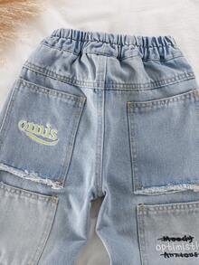 Boys' Loose Straight Leg Jeans, Suitable For Casual, School, Outdoor Wear, Spring - Baby Blue - View 8