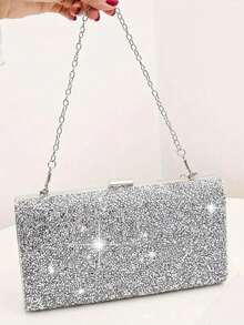 4pcs Women's Fashion Versatile Luxury Evening Clutch Bag, Dress Bag, Chain Bag, Luxury Crystal Tassel Claw Chain Necklace, Earrings, Bracelet, Party Jewelry Set - Silver - View 4