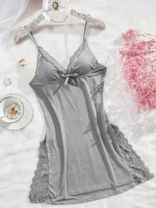 3PCS Slip Into Elegance With This 3pcs Women's Lace Pajama Set. Designed With Sheer Lace Panels And Side Slits, It Adds A Touch Of Sexiness While Keeping You Comfortable All Night Long. Perfect For Bedroom Wear, Honeymoon Nights, Or Romantic Evenings. - Polychrome - View 4