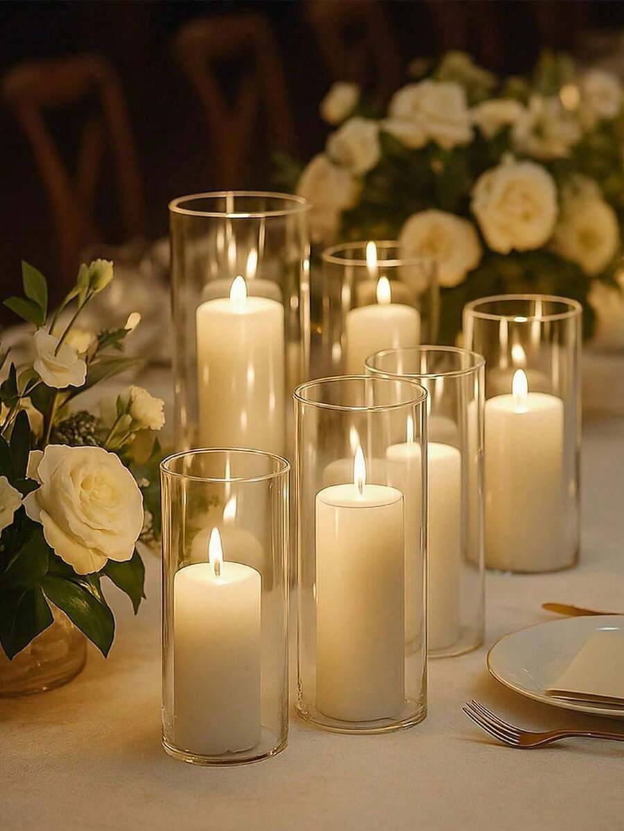1pc Transparent Glass Candle Holder, Straight Glass Vase, Heat-Resistant, Suitable For Scented Candles, Hydroponics, Candlelight Dinner, Creating Indoor Atmosphere, Applicable For Wedding, Family Gathering, Party, Confession, Desktop Decor