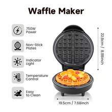 SUPERLEX 750W Waffle Maker, Mini Waffle Iron, Automatic Temperature Control, Non Stick Coating, Cool Touch Handle, Round Waffle Machine For Family - UK Plug(220-240V) - View 5
