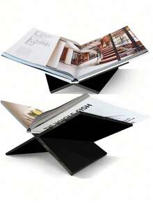 1pc X-Shaped Acrylic Transparent Bookshelf, Available In Black & White, Suitable For Use As Book Shelf, Music Album Display Rack, Home Decor, Applicable For Library, Cookbook Holder, Album Rack And Various Book Display And Storage, Also Can Be Used As Kitchen Countertop Decor - Transparent - View 6