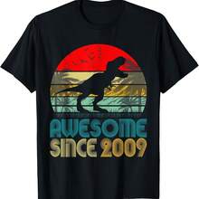 Vintage Birthday Dinosaur Awesome Since 2009 Retro Bday T-Shirt - 灰色 - 查看 1