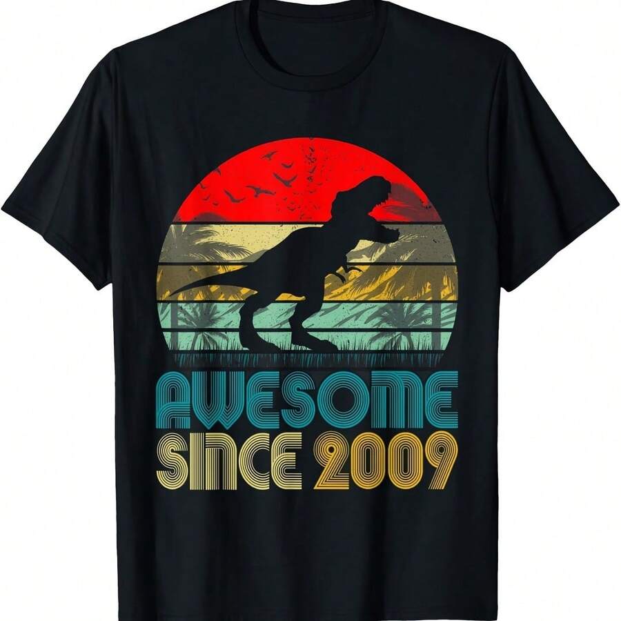 Vintage Birthday Dinosaur Awesome Since 2009 Retro Bday T-Shirt - 灰色 - 查看 1