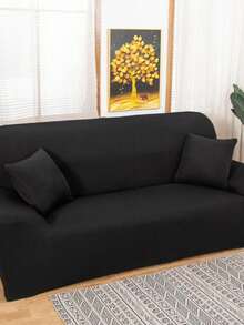 1pc Solid Color Sofa Cover, Elasticity Sofa Protector, Style Anti-Slip Design, Soft, Comfortable And Breathable, All Size, Suitable For All Seasons And Theme, Washable Sofa Cushion Cover - màu đen - Xem 2