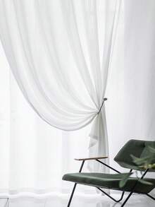 2/36片装法式条纹薄纱窗帘，半透明窗帘，适用于卧室、客厅、阳台 - 白色 - 查看 3