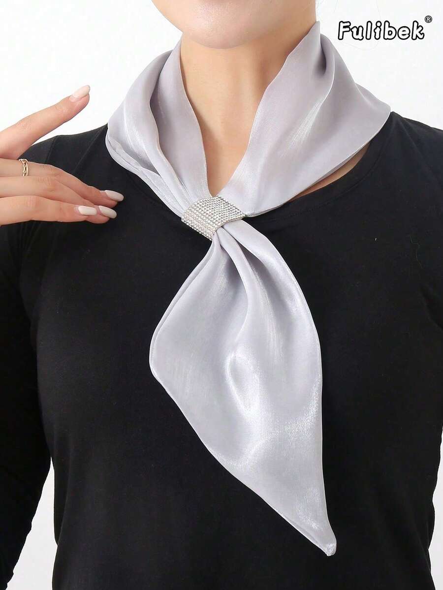 1pc New Rhinestone Decor Women Scarf, Versatile Neckerchief, Fashion Neck Warmer Suitable For Daily Wear,Beach,Holiday - Grey - View 1