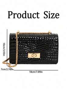 Faux Leather Solid Color Crocodile Embossed Fashion Mini Chain Crossbody Bag - màu đen - Xem 4
