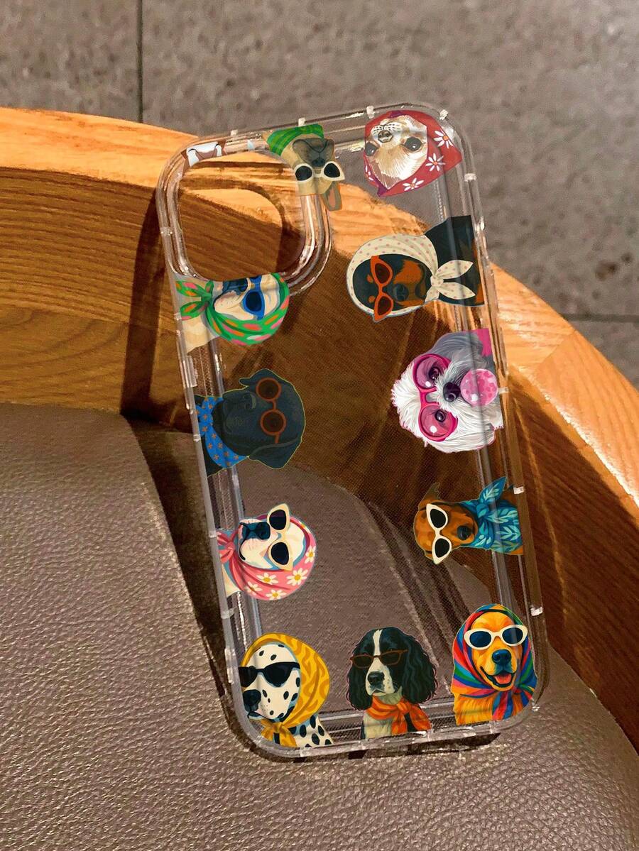 狗狗图案透明手机壳，单件装，多种狗狗图案印花，全方位保护，防震防摔，TPU软胶材质，兼容 13/11/17/17pro/16/14/15/15pro/15 Plus/15 Pro Max/7 Plus/8 Plus/X/Xs Max/Xr/11 Pro/12 Pro/13 Pro/14 Pro/12 Mini/13 Mini/11 Pro Max - 彩色 - 查看 1