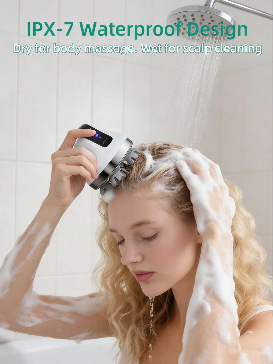 Electric Scalp Massager, Portable Cordless Head Scratcher Massager With 4 Removable Massage Claws, 3 Adjustable Modes, Vibration Stimulating Head For Deep Relaxation, For Home, Office, Travel,Cat Dog Massager - White - View 1