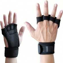 Breathable Unisex Fingerless Fitness Gloves, Suitable For Weightlifting And Fitness Training, With Adjustable Wrist Strap, Breathable Polyester Mesh Fabric - Black - View 7