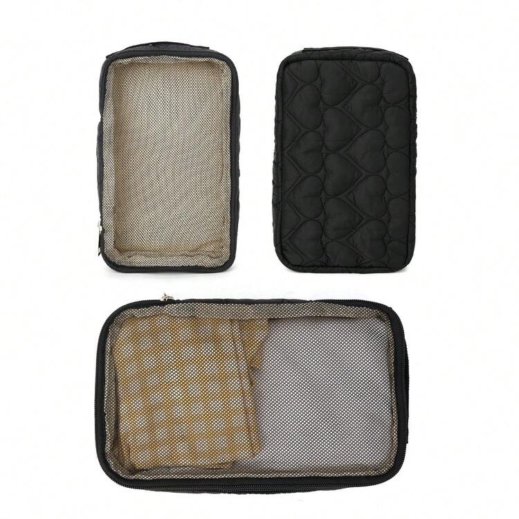 1pc Kids Heart-Shaped Outdoor Toiletry Bag, Cosmetic Bag, Storage Bag, Practical And Convenient To Carry - Multicolor - View 1