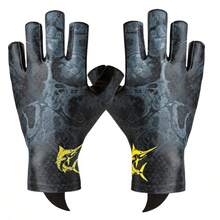 1 par de guantes de pesca sin dedos, de tela refrescante, de secado rápido, con puño corto cómodo y transpirable - Negro - Ver 1