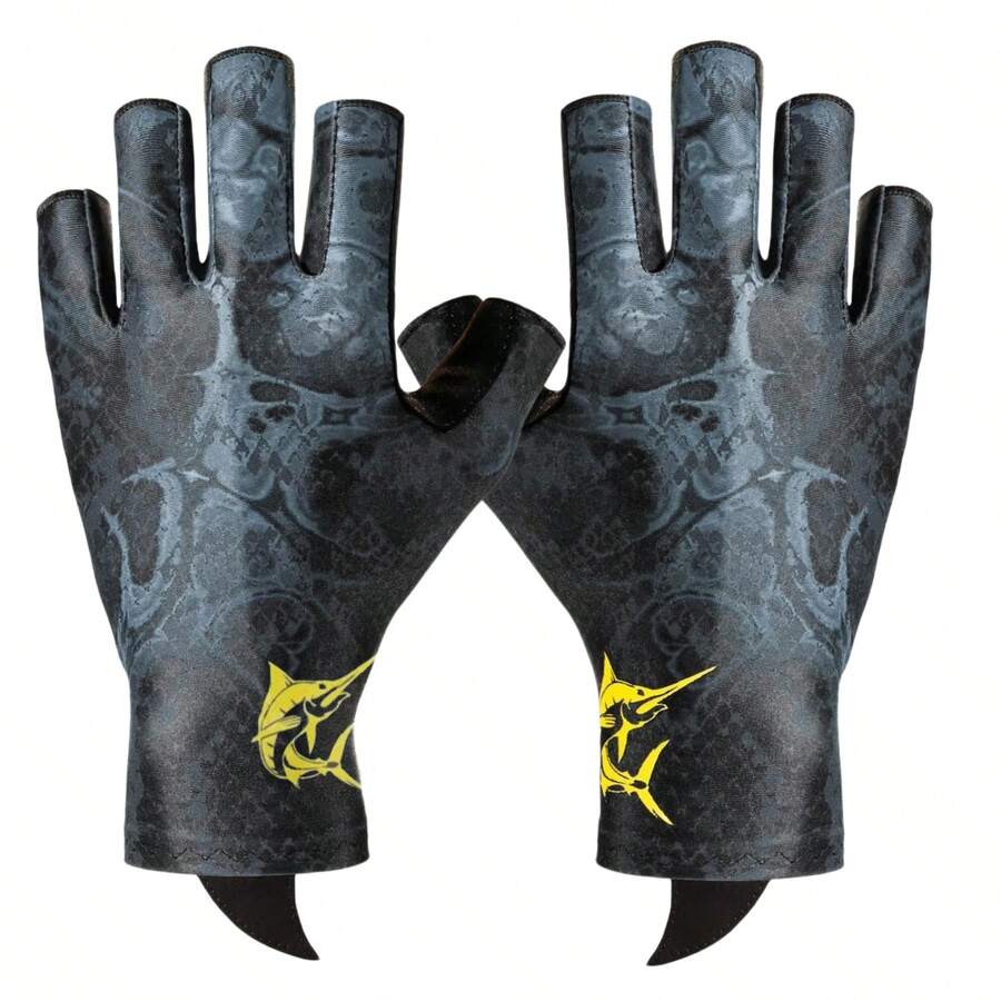 1 par de guantes de pesca sin dedos, de tela refrescante, de secado rápido, con puño corto cómodo y transpirable - Negro - Ver 1