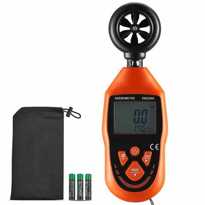 Anemómetro de mano, 14 ℉-113 ℉, medidor digital de velocidad del viento con pantalla retroiluminada LED, mide la velocidad del viento, la temperatura del viento, el flujo de aire y la sensación térmica, ideal para navegación, surf, drones, vuelo, climatización.