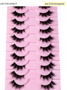 10 Pairs Transparent Half-Strip Soft 3D Faux Mink Lashes With Cat Eye Design (MG46) - Black - View 4
