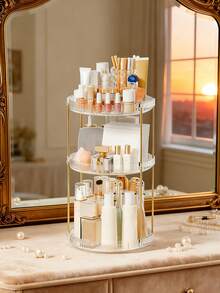 2/3-stöckiger 360° drehbarer Luxus Make-up Organizer - Großer Tischplatz Kosmetik Aufbewahrungsschrank, Badezimmer & Küchen Regal für Make-up, Hautpflege, Lippenstifte, ideal für Frauen & Make-up Enthusiasten - Verschiedenfarbig - Übersicht 8