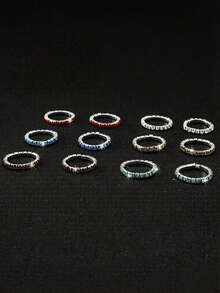 12 Pairs Rhinestone Elastic Anklets Set, Personalized Glitter Toe Rings, Foot Jewelry Accessories For High Heels - 12-piece Anklet Ring Set - View 10