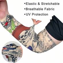 Manches de tatouage imprimées minimalistes, manches de cyclisme anti-UV sans couture pour l'été, manches de compression élastiques unisexes, design de tatouage pour les fêtes. Convient pour le cyclisme, le football, la randonnée, la pêche, la conduite et autres activités de protection solaire en extérieur. - Multicolore - Voir 6