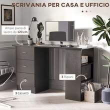 HOMCOM Scrivania Porta PC con 3 Cassetti e 3 Ripiani, Scrivania per Camera e Ufficio 120x49x72cm, Nero - A4 - Visualizzare 5