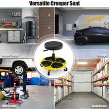 COSTWAY Adjustable Rolling Creeper Stool, Pneumatic Rolling Mechanic Stool W/ Tool Storage Tray, 4 Universal Wheels, Functional Creeper Seat For Garage, Repair Shop, 330 LBS Max Load, Yellow - A - View 4