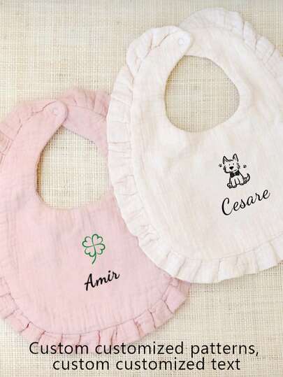 1pc Custom Design Baby Bib With U-Shaped Lace, Personalized Exclusive For Infants