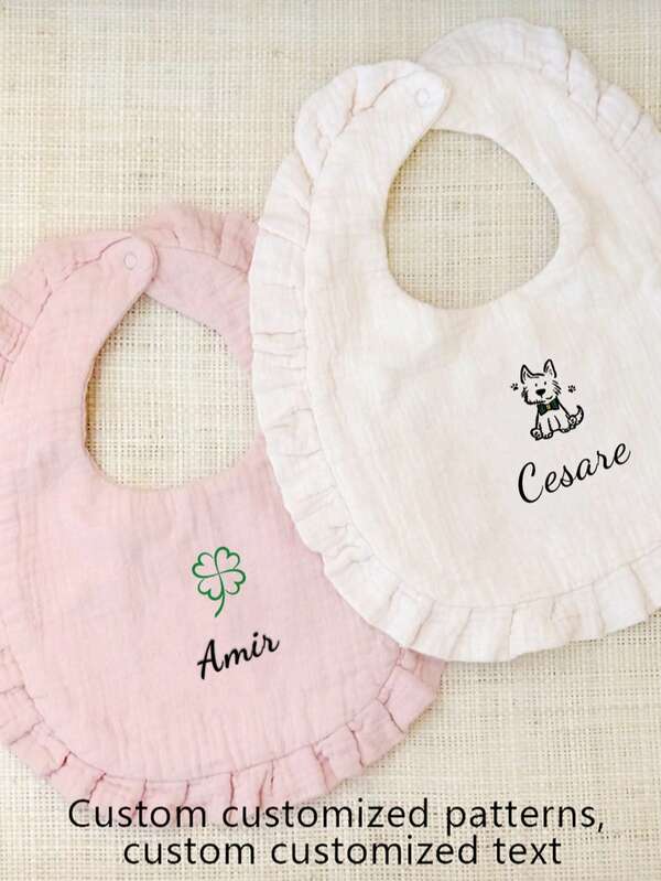 1pc Custom Design Baby Bib With U-Shaped Lace, Personalized Exclusive For Infants