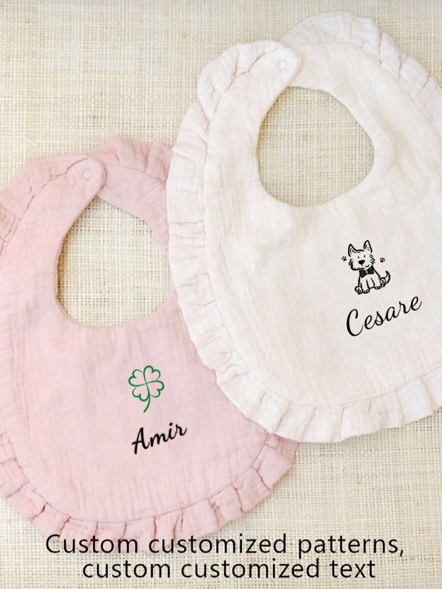 1pc Custom Design Baby Bib With U-Shaped Lace, Personalized Exclusive For Infants - Multicolor - View 1