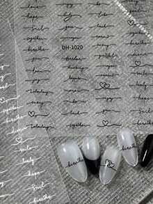 英文字母美甲贴纸，简约风格英文珍珠设计，黑白英文珍珠美甲贴纸，金属质感手写字体，DIY美甲装饰材料，字母贴纸，3D英文字母美甲贴纸 - 彩色 - 查看 5