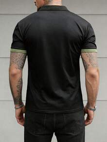 Men's Golf Polo Shirt, Fashion Business Casual Printed Short Sleeve Collared Button Design - Black - View 2