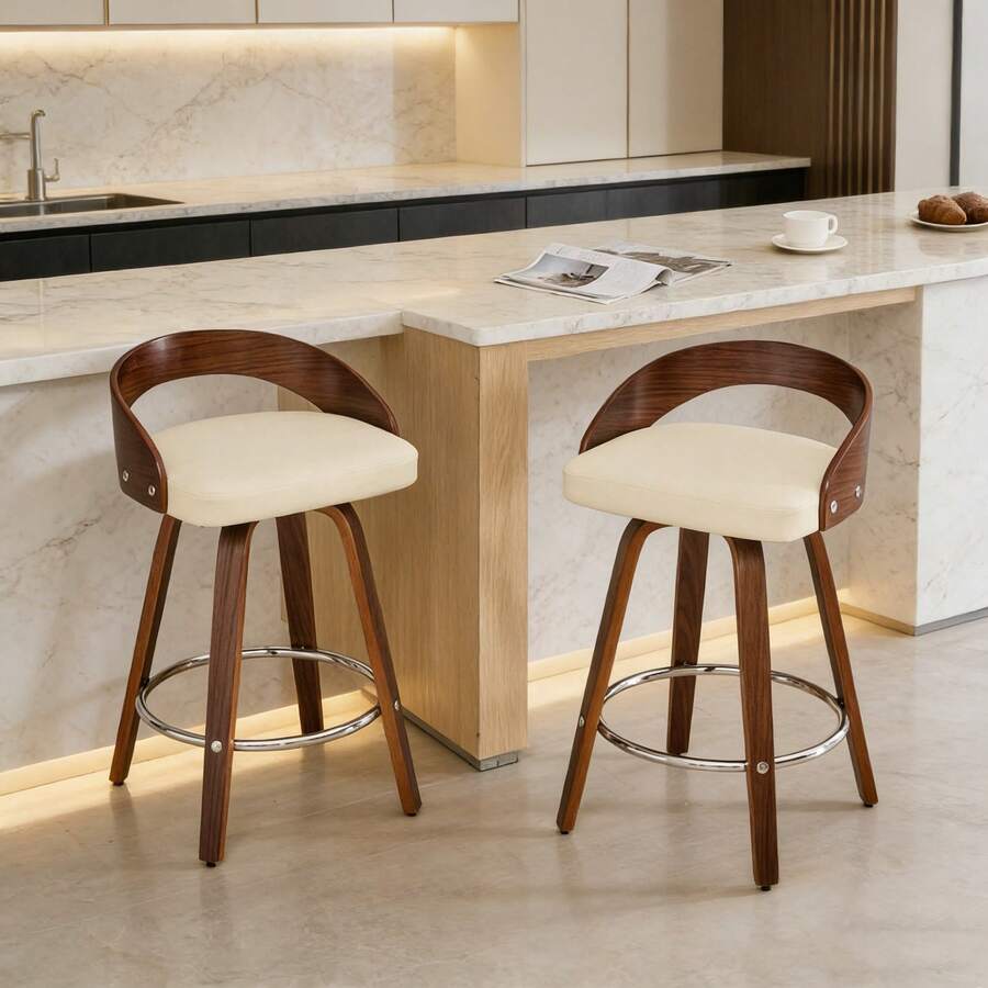 Barstools - Beige + PU Leather + Foam - View 1