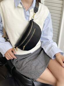 Soft Leather Waist Bags Women Casual Fanny Packs Saddle Bag Fashion Chest Pack Single Shoulder Crossbody Bag Travel Mobile Phone - Black - View 9