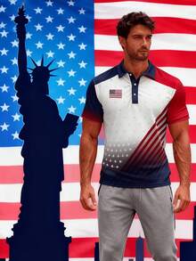 Chemise à manches courtes légère et respirante avec imprimé drapeau américain, tenue décontractée pour adultes et adolescents - Multicolore - Voir 4