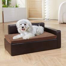 Pet Sofa, Dog Couch For Medium-Sized Dogs And Cats, Soft Leather Dog Sofa Bed, 110 Lbs Loading Cat Sofa, Black - Black - View 9