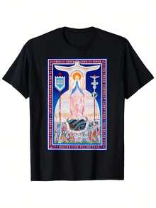 Camiseta gráfica religiosa de la Legión de María para hombre - Camiseta vintage negra con cuello redondo de peso pesado para uso diario y eventos formales en la iglesia - Camiseta cristiana para todas las estaciones, top con estampado vibrante, C - Negro 19 - Ver 1