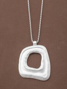 1pc Silver/Matte Gold Large Bohemian Style Open Pendant Chain Necklace - Multicolor - View 3