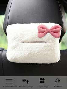 1 pieza Cubierta de caja de pañuelos para coche, decoración de lazo de peluche, soporte de pañuelos para visera del coche, dispensador de papel de pañuelos para coche de gran capacidad - A - Ver 2