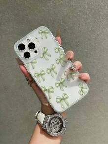 Bow-Knot 1pc 2-In-1 Green Bow Print Protective Phone Case Compatible With Apple 17/17Pro/17Promax/16/16Pro/16Promax/15/15Pro/15Promax/14/13/12/11, Soft Anti-Drop Cover - Green - View 4