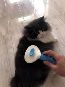 1 Set de 2 Cepillos para Aseo de Mascotas, Cepillo Desenredante + Cepillo de Aguja Fina Autolimpiante, Cuchillas Dobles para Desenredar Rápidamente, Cepillado Suave en Un Solo Paso, Acicalado Profundo, Dientes Redondos Respetuosos con la Piel, Desechado con Un Solo Clic, Reduce el Pelo Suelto - Azul - Ver 9