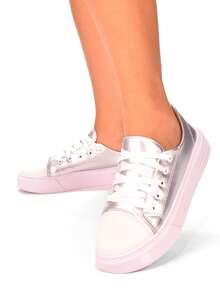 Tenis Casual Prata Feminino com Recortes Sneaker Macio Lançamento Original - Prata - Visão 2