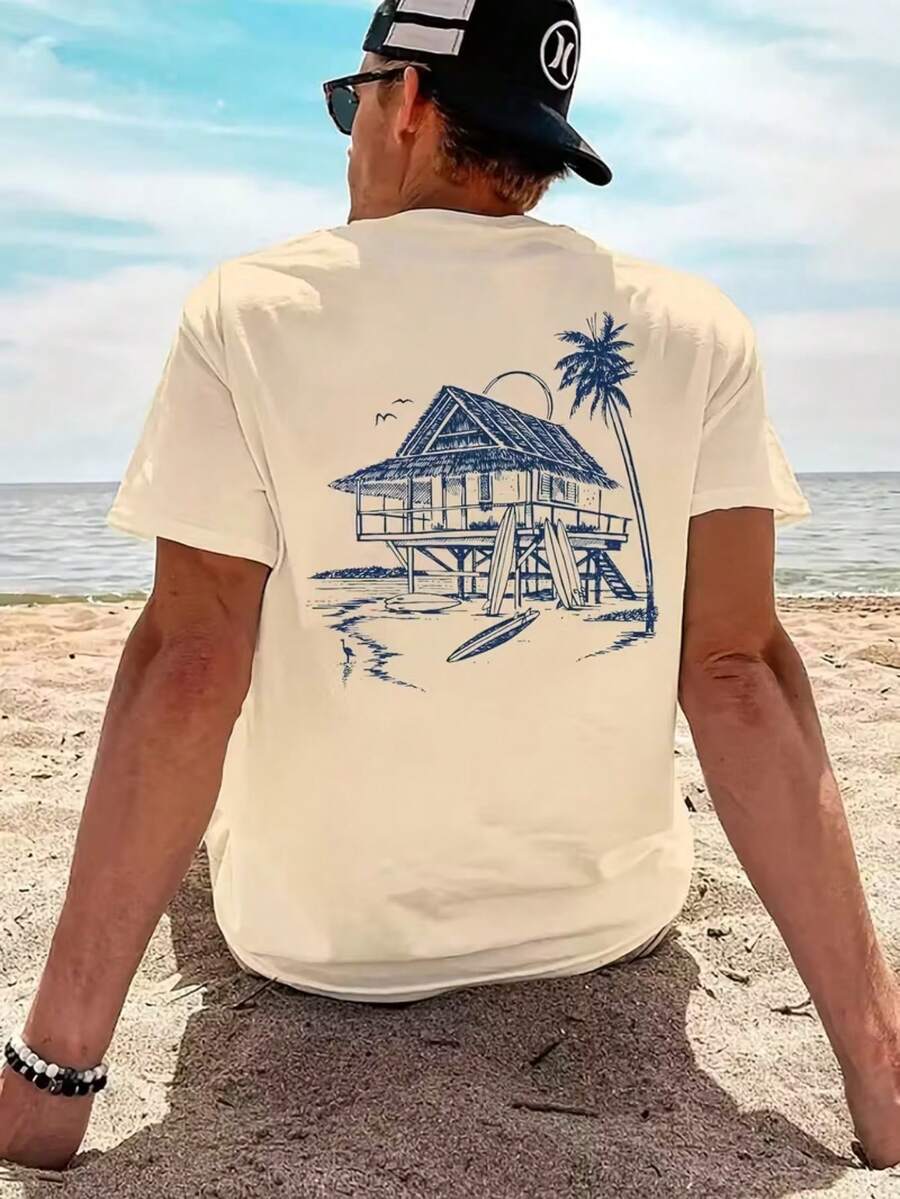 Camiseta Casa Na Praia Camisa Blusa Unissex Masculino Feminino 100% Algodão Top Premium Street Wear Lançamento Envio Imediato Varias Cores!! - Creme - Visão 1