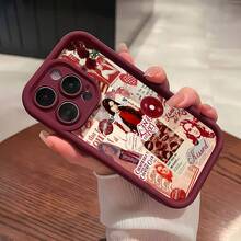 Estuche para teléfono con collage estético de  Compatible con estuches para teléfonos ,  17,  16 Pro Max,  15 Pro Max,  13 y  12 Diseño elegante y artístico con un aire vintage y elementos románticos Resistente al agua, a las caídas, a los arañazos y a la suciedad Un regalo perfecto para los amantes de la música y el arte, ideal para cumpleaños y ocasiones especiales - Burdeos - Ver 2